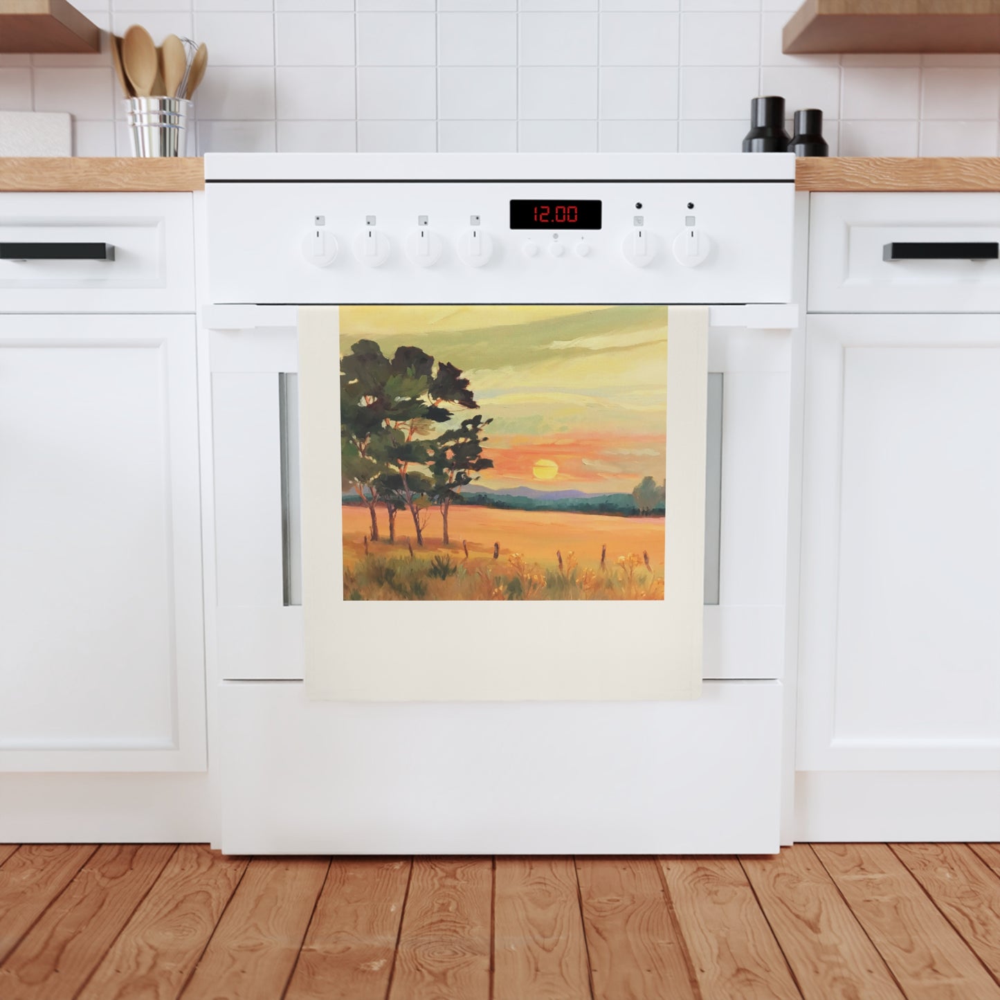 'Sunrise' Landscape Cotton Tea Towel I Original Artwork by American Artist Barbara Cleary