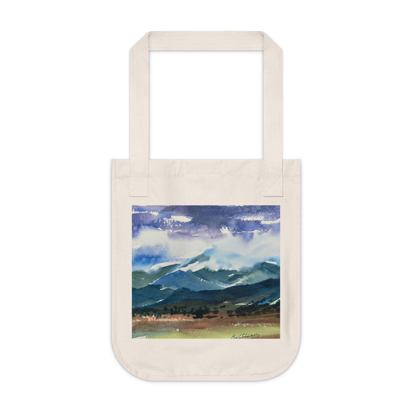 Organic Tote Bag with 'Tranquil Mountain View 3' Original Fine Art by American Artist Barbara Cleary