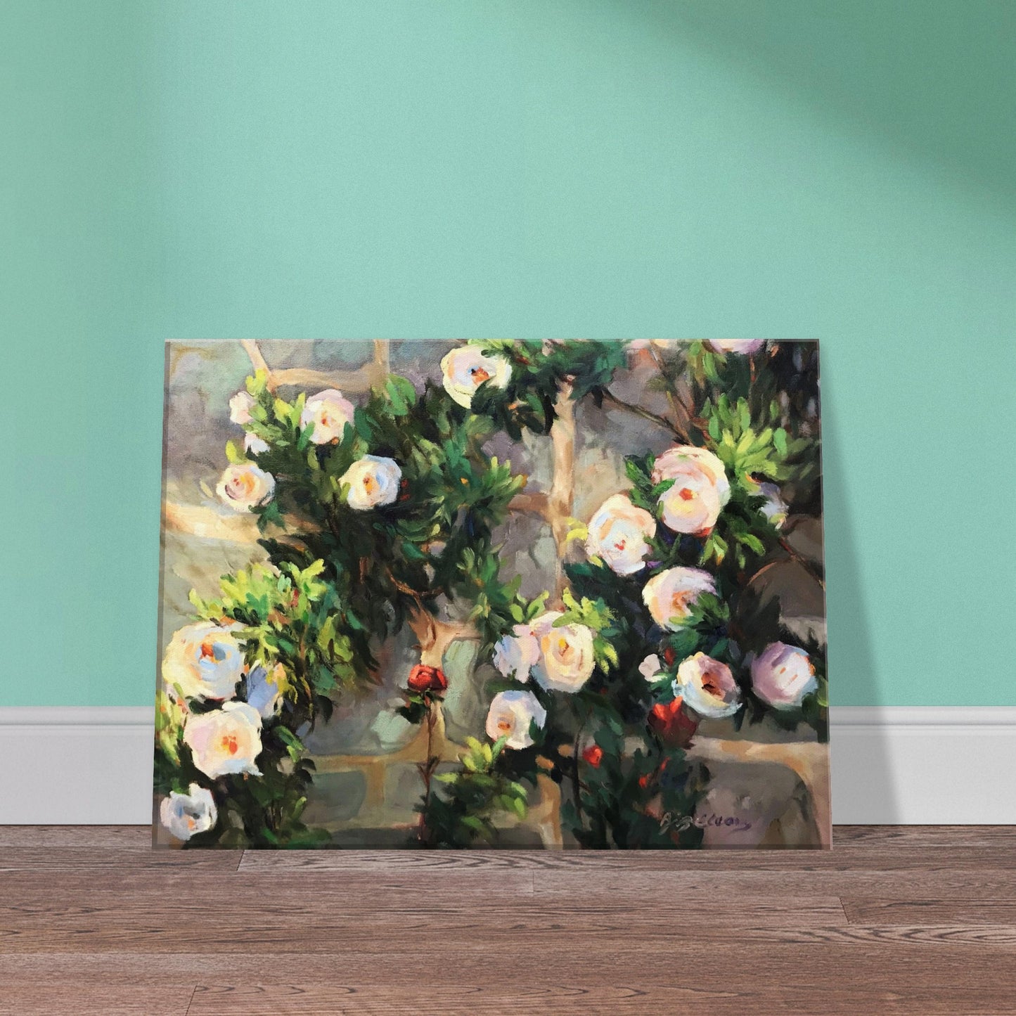 'Vining White Roses' Floral I 12x16 inch Art Print on Canvas I Original Artwork by American Artist Barbara Cleary