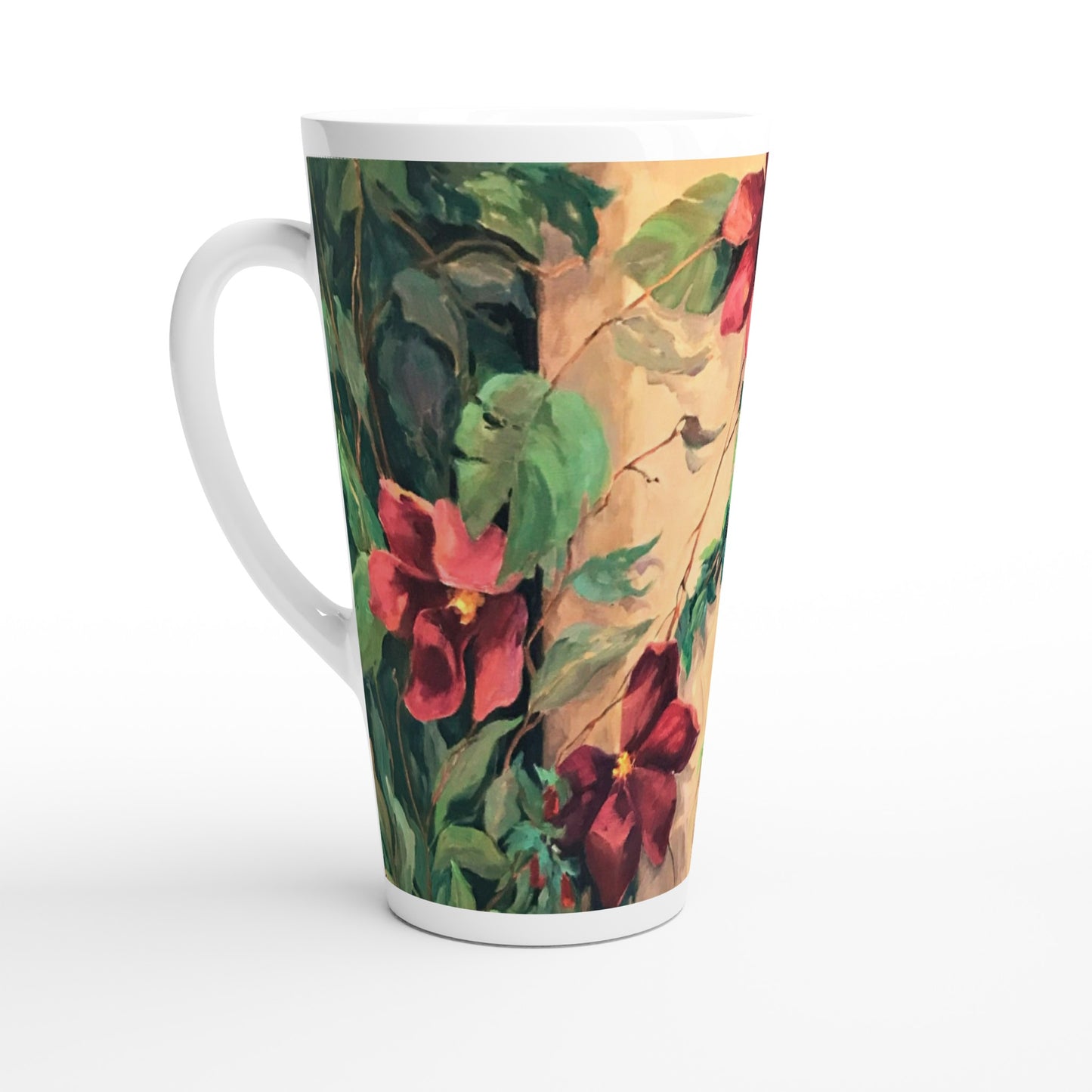 "Climatis" White Latte 17oz Ceramic Mug by Barbara Cleary Designs