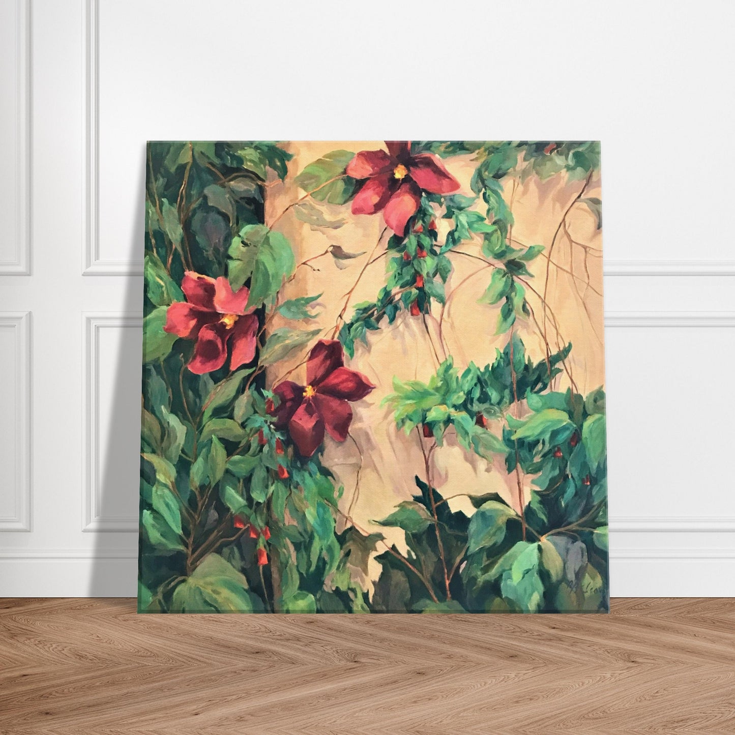 "Climatis Vine" 16x16 inch Print on Canvas by Barbara Cleary Designs