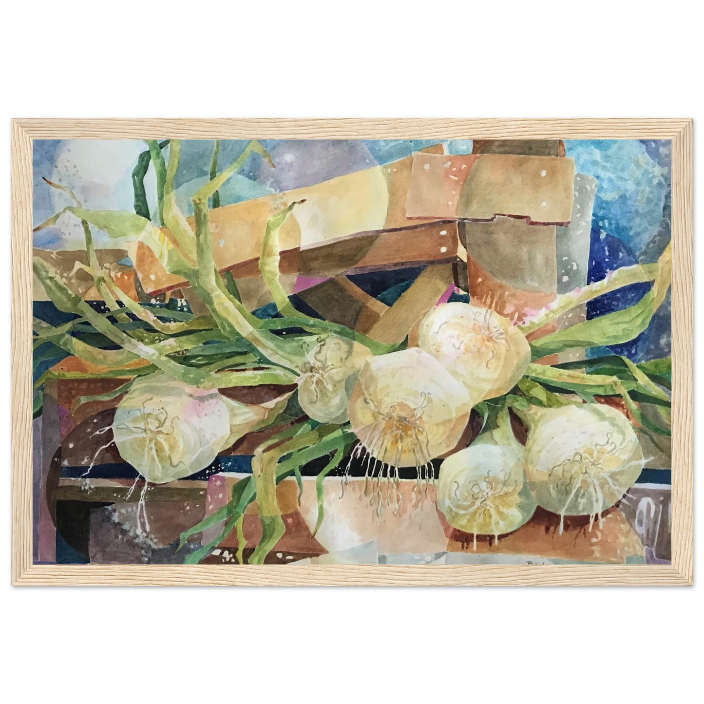 'Onions' Still Life Watercolor | 12x18 Wooden Framed Art Print | Original Artwork by American Artist Barbara Cleary