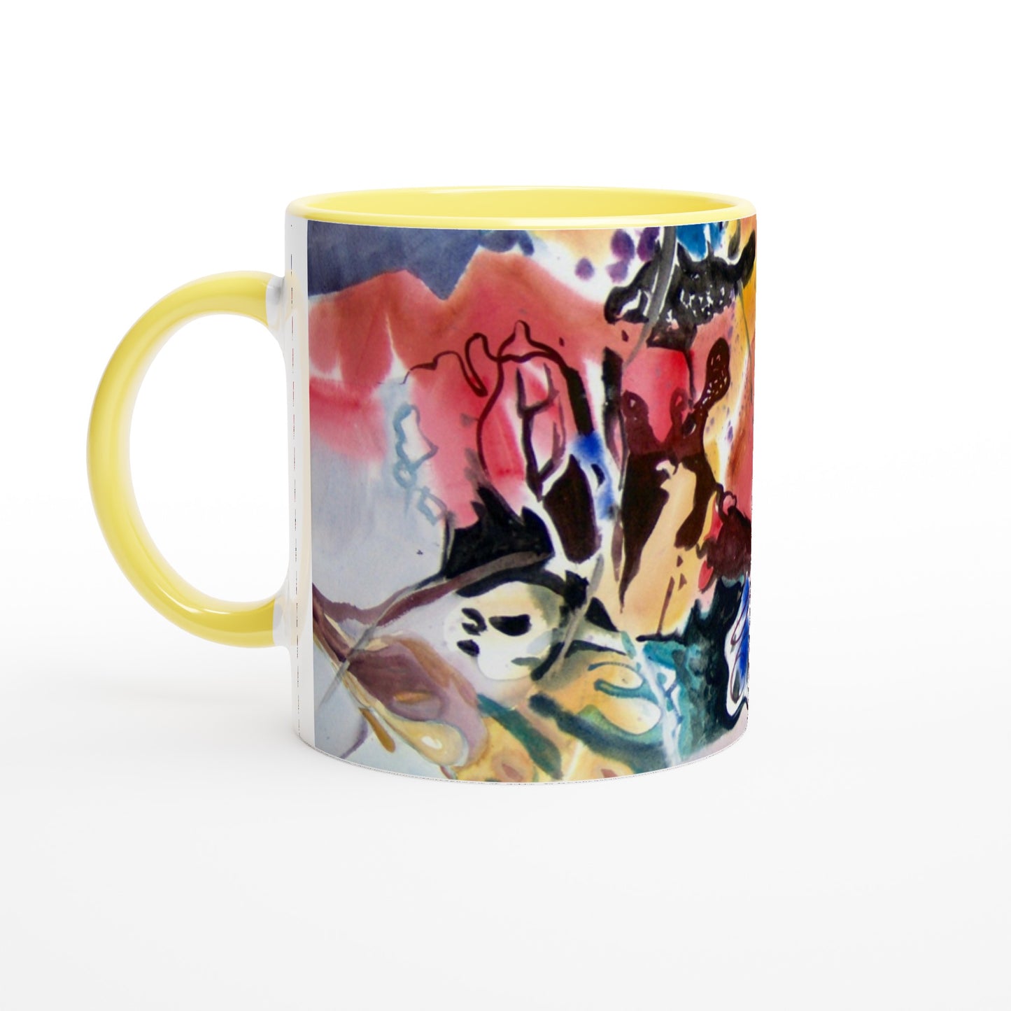 11oz White Ceramic Mug with Color Inside | Coffee Cup with 'Floral Fantasy' Abstract Artwork by American Artist Barbara Cleary