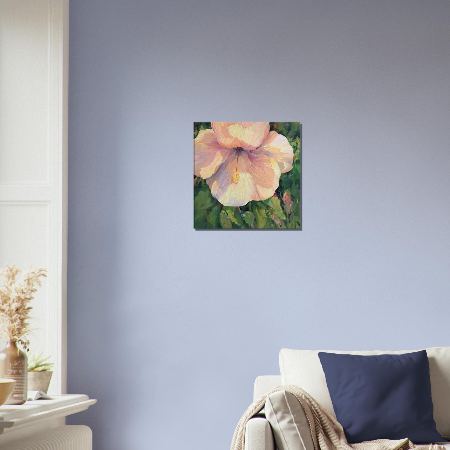 'Pink Hibiscus' Floral I 16x16 inch Art Print on Canvas I Original Artwork by American Artist Barbara Cleary | Barbara Cleary Designs