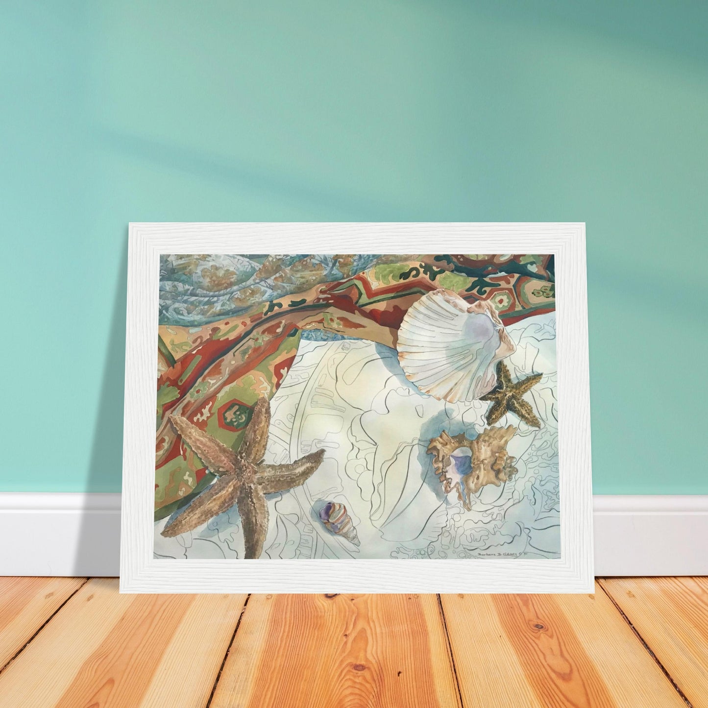 'Shells' Coastal Watercolor | 6x8, 8x12, or 12x16 Wooden Framed Art Print | Original Artwork by American Artist Barbara Cleary