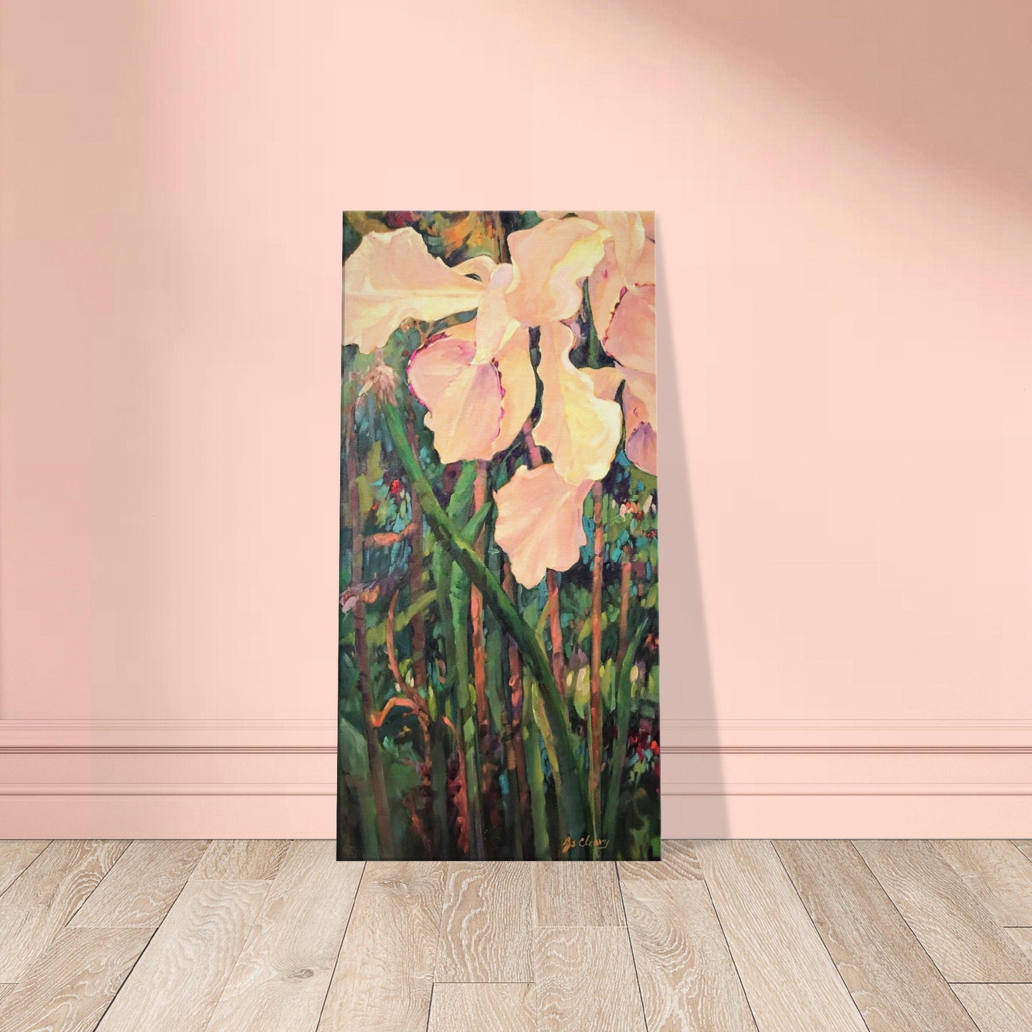 'Pink Orchid' Floral I 16x32 inch Art Print on Canvas I Original Artwork by American Artist Barbara Cleary