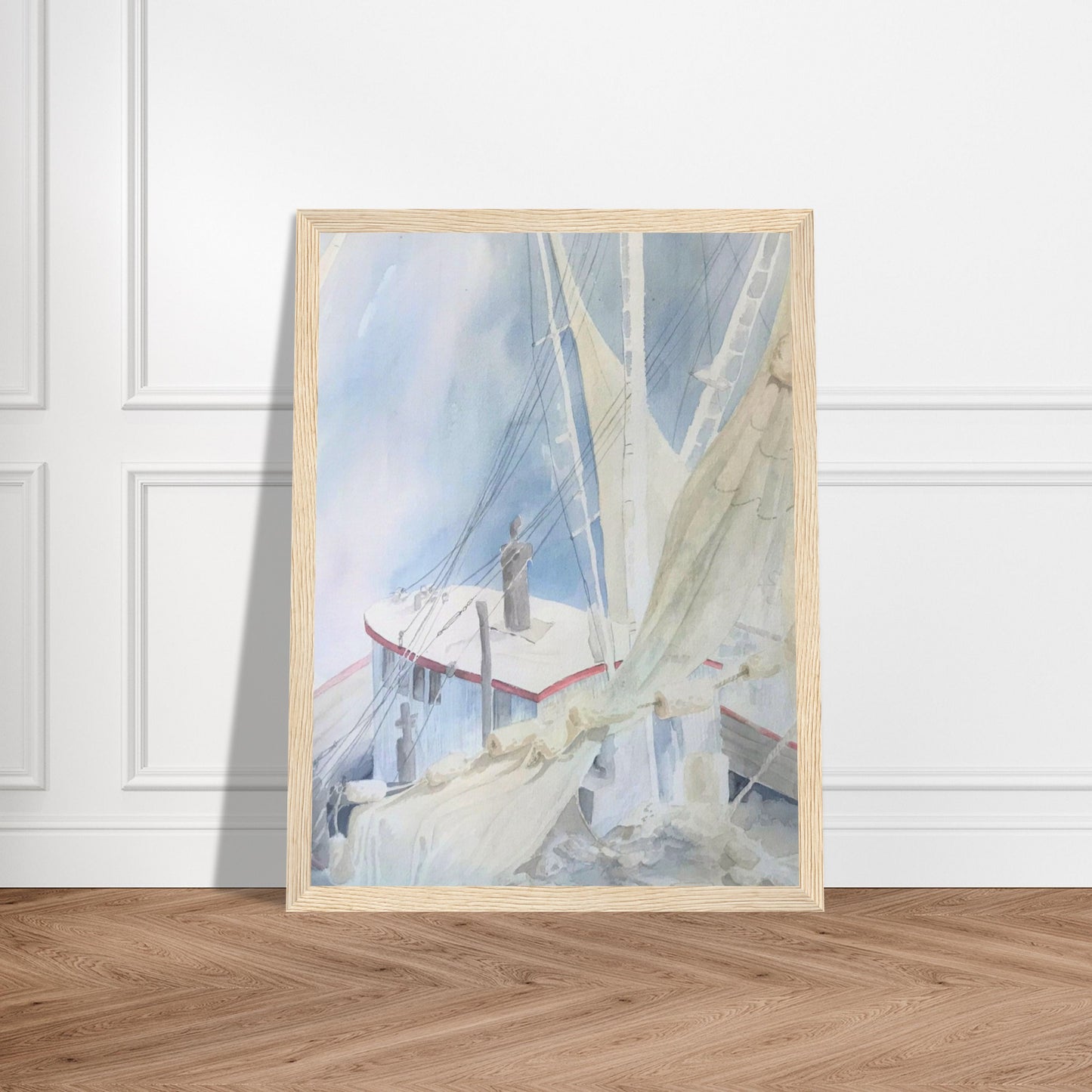 'Sailboats' Coastal Watercolor | 12x16 Wooden Framed Art Print | Original Artwork by American Artist Barbara Cleary