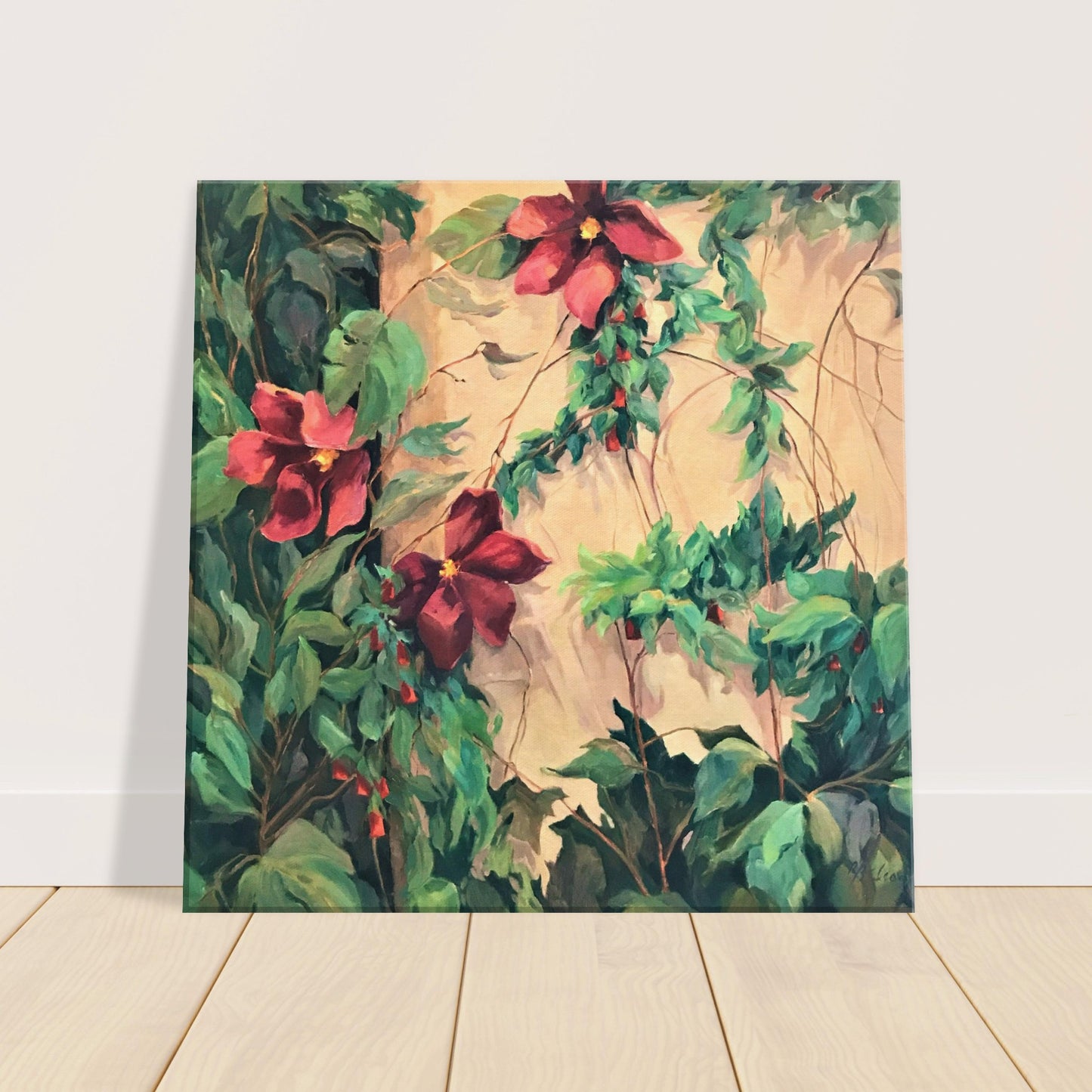 "Climatis Vine" 16x16 inch Print on Canvas by Barbara Cleary Designs