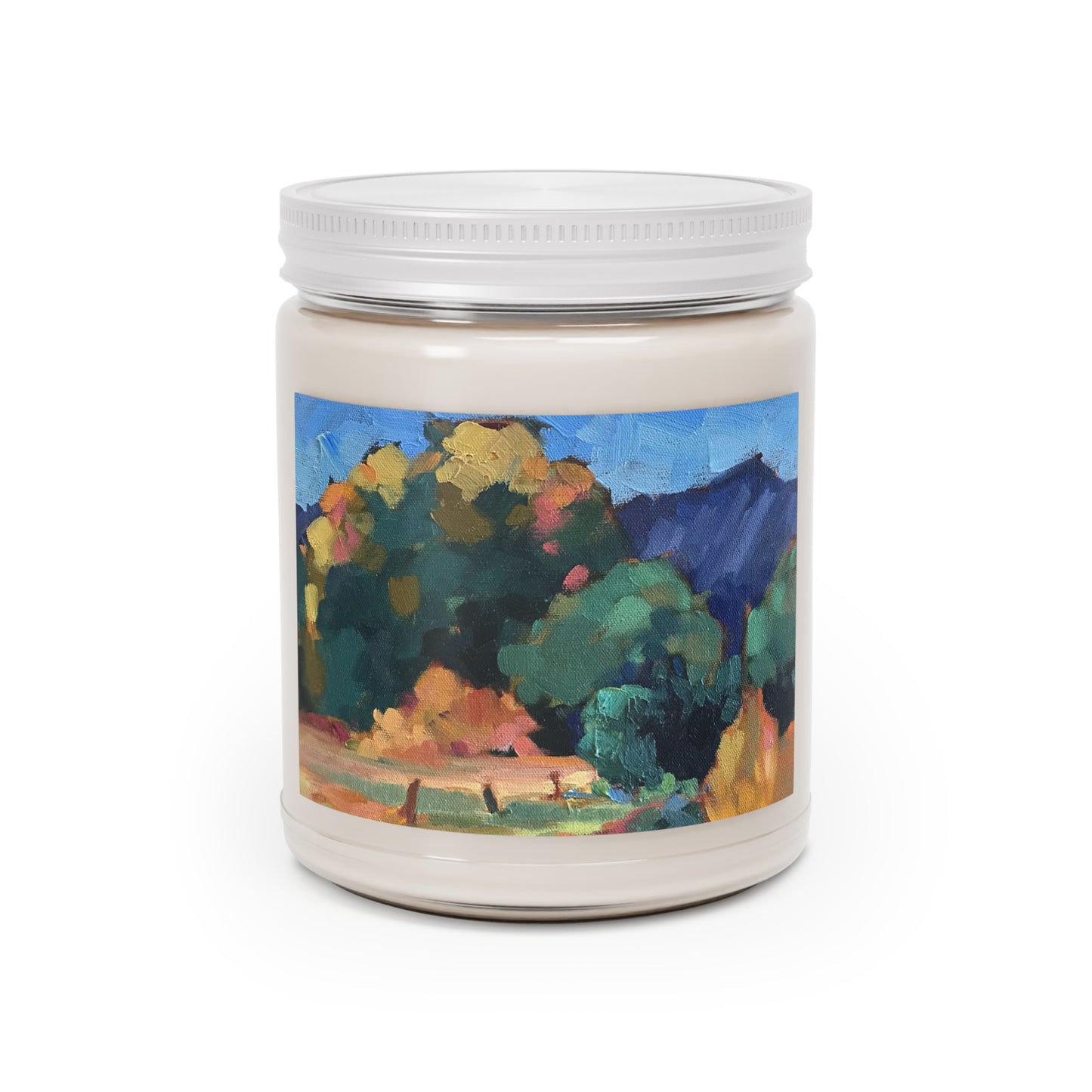 9oz Eco-Friendly Scented or Unscented Soy Wax Candle Jar with 'Yellow Bush' Artwork by American Artist Barbara Cleary (Fall Collection)