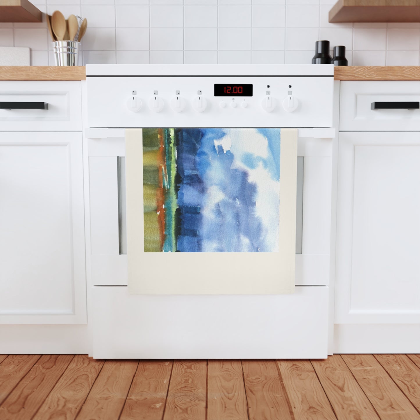 'Tranquil Mountain View 4' Organic Cotton Tea Towel I Original Artwork by American Artist Barbara Cleary