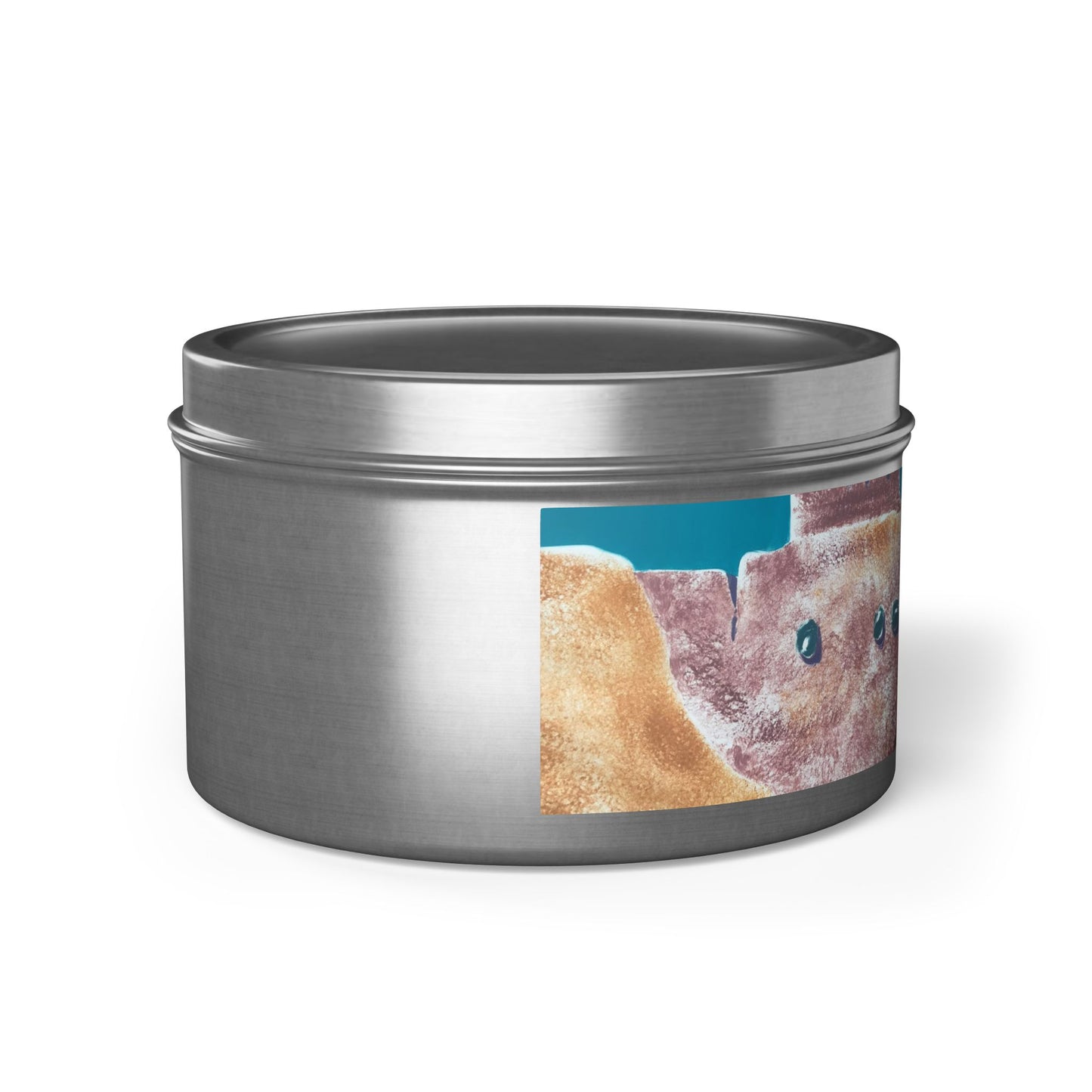 8oz Eco-Friendly Scented or Unscented Soy Wax Tin Candle with 'Pueblo Series 1' Abstract Artwork by American Artist Barbara Cleary