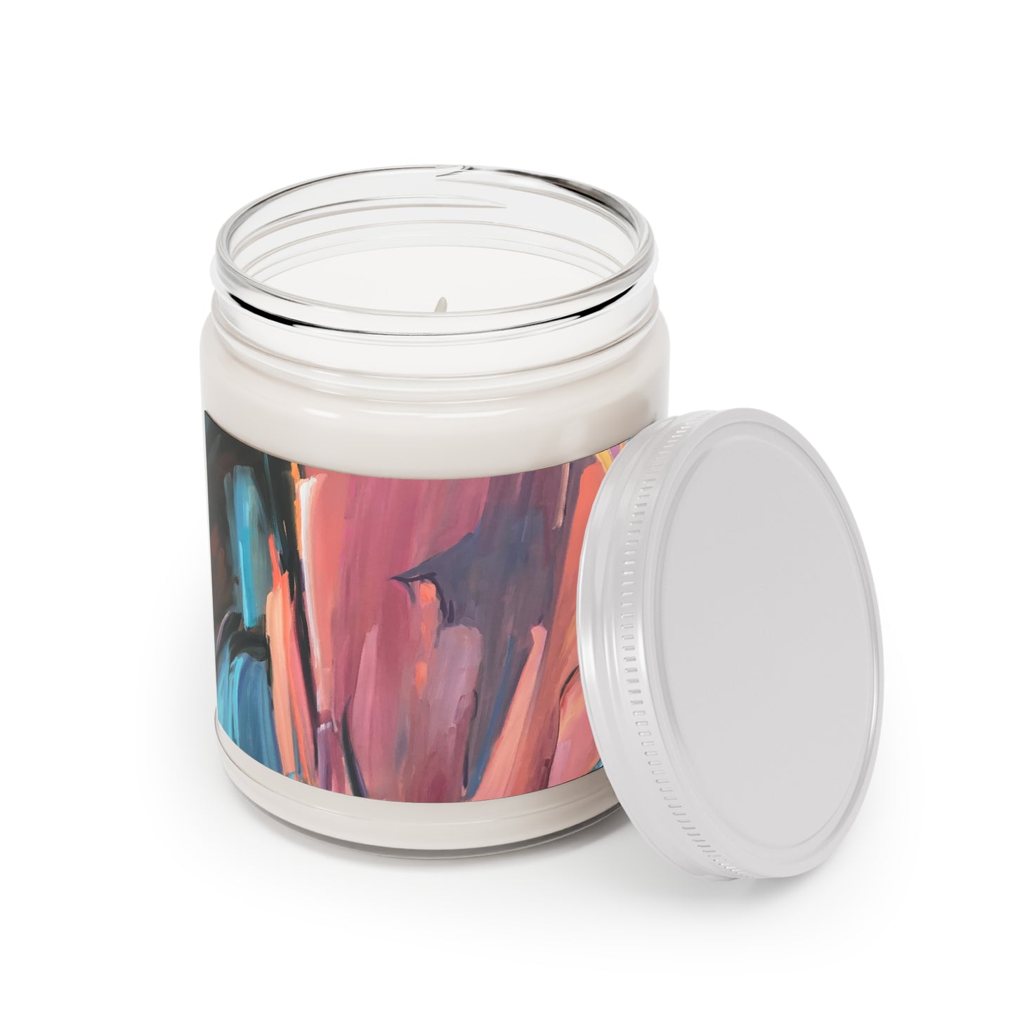 9oz Eco-Friendly Scented or Unscented Soy Wax Candle Jar with 'Colorscape' Abstract Artwork by American Artist Barbara Cleary