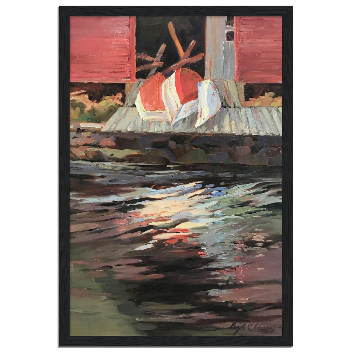 'Boathouse' I 12x18 inch Wooden Framed Coastal Art Print I Original Artwork by American Artist Barbara Cleary