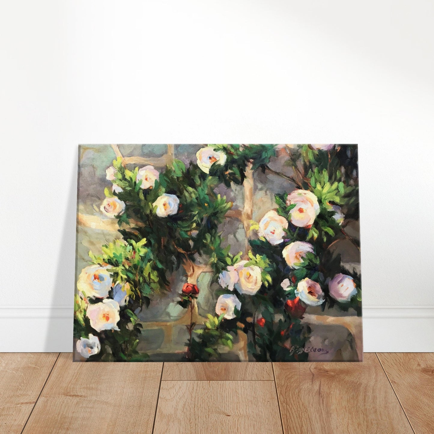 'Vining White Roses' Floral I 12x16 inch Art Print on Canvas I Original Artwork by American Artist Barbara Cleary