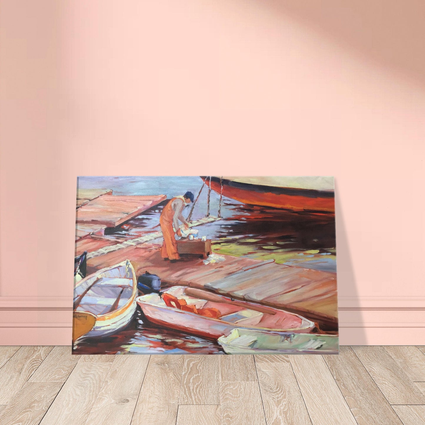 'Fishing' I 12x18 inch Canvas Coastal Art Print I Original Artwork by American Artist Barbara Cleary