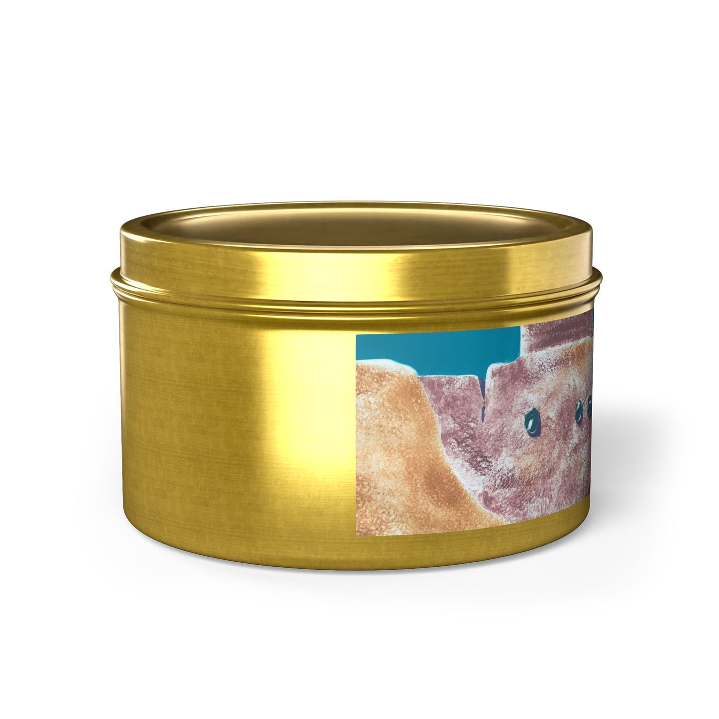8oz Eco-Friendly Scented or Unscented Soy Wax Tin Candle with 'Pueblo Series 1' Abstract Artwork by American Artist Barbara Cleary
