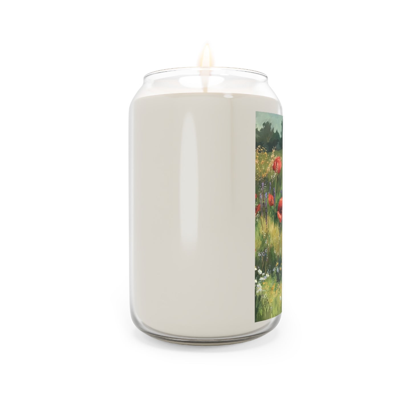 13.75oz Eco-Friendly Scented or Unscented Soy Wax Candle Jar with 'Field of Red Poppies' Floral Artwork by American Artist Barbara Cleary