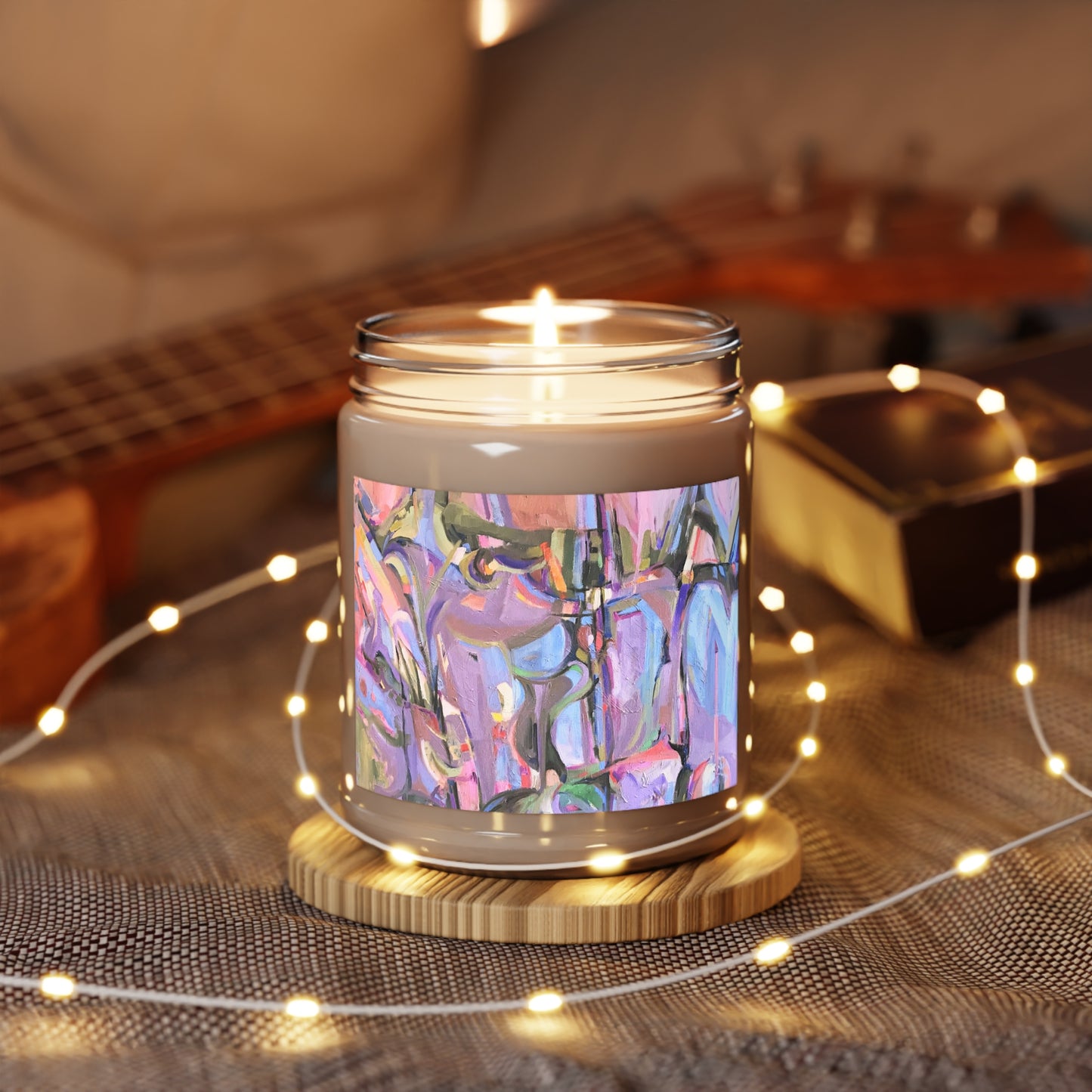 9oz Eco-Friendly Scented or Unscented Soy Wax Candle Jar with 'Passages' Abstract Artwork by American Artist Barbara Cleary