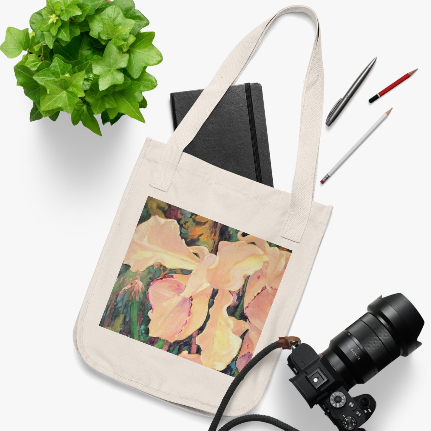 Organic Canvas Tote Bag with 'Pink Orchid' I Original Artwork by American Artist Barbara Cleary