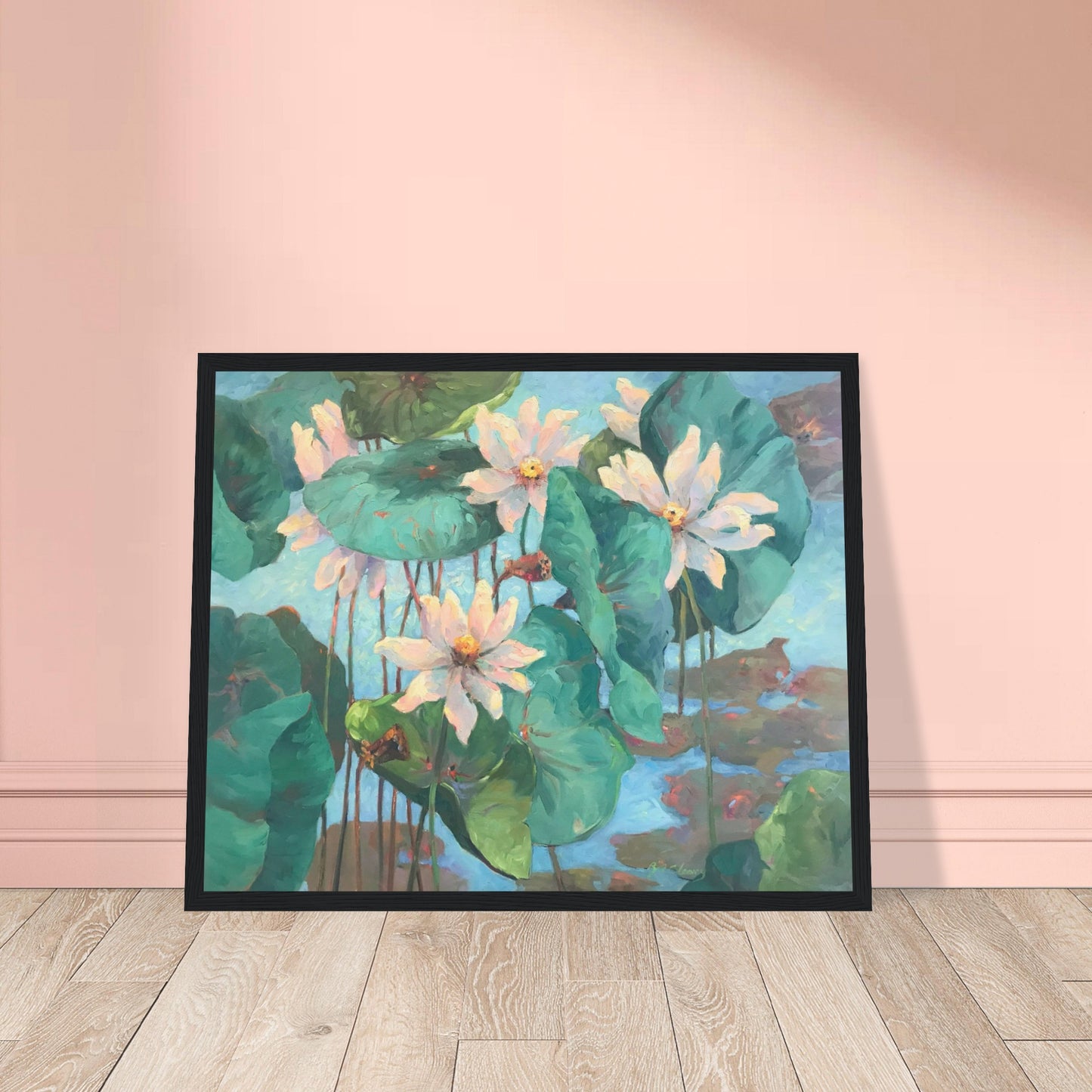 "Lily Pads" Floral Wooden Framed 16x20 Art Print by Barbara Cleary Designs