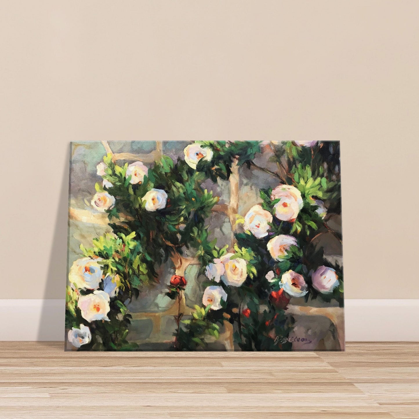 'Vining White Roses' Floral I 12x16 inch Art Print on Canvas I Original Artwork by American Artist Barbara Cleary