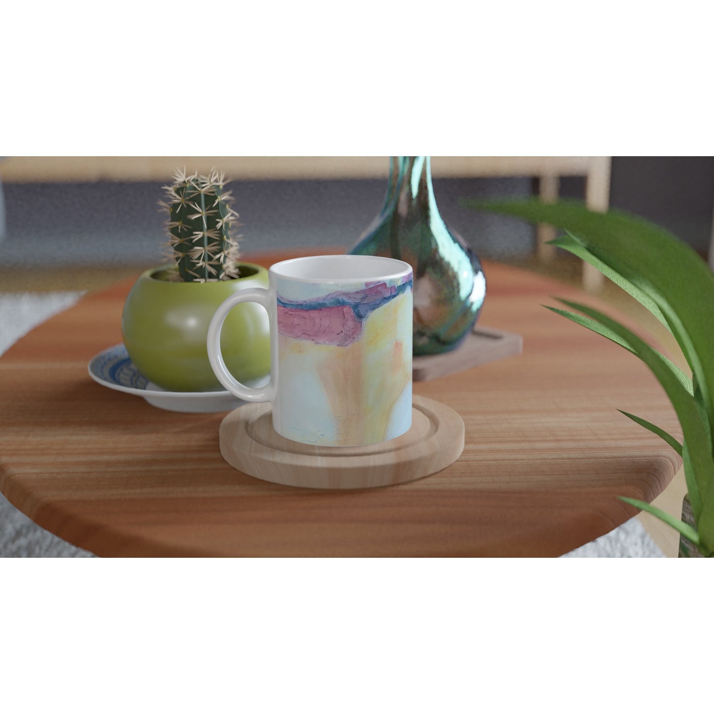 11oz White Ceramic Mug | Coffee Cup with 'Southwest Mixed Media' Artwork by American Artist Barbara Cleary