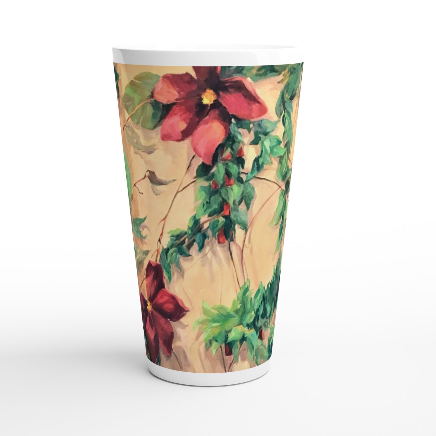 "Climatis" White Latte 17oz Ceramic Mug by Barbara Cleary Designs