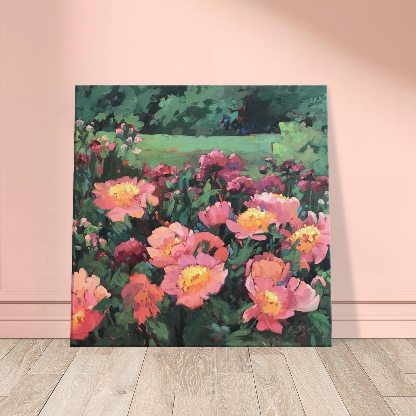'Pink Princess' Floral I 16x16 inch Art Print on Canvas I Original Artwork by American Artist Barbara Cleary I F25