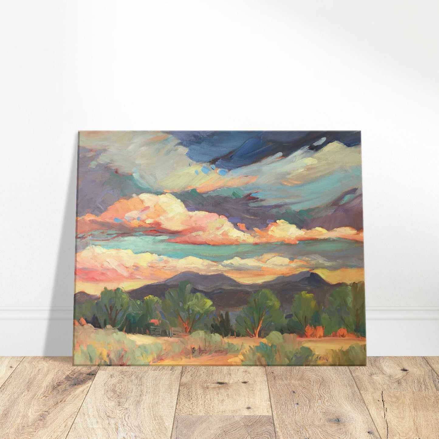'New Mexico Sky' Southwestern Landscape I 16x20 inch Art Print on Canvas I Original Artwork by American Artist Barbara Cleary I F53