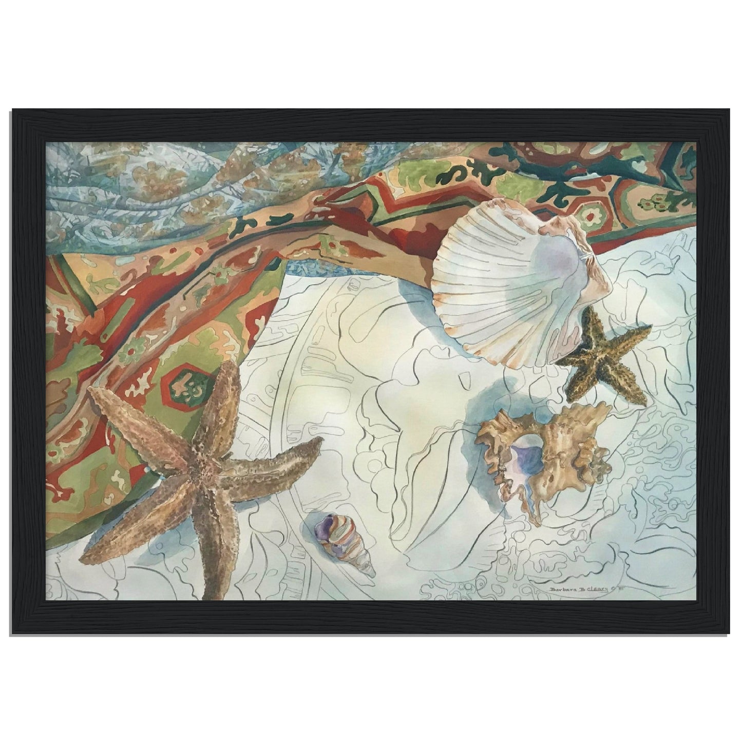 'Shells' Coastal Watercolor | 6x8, 8x12, or 12x16 Wooden Framed Art Print | Original Artwork by American Artist Barbara Cleary