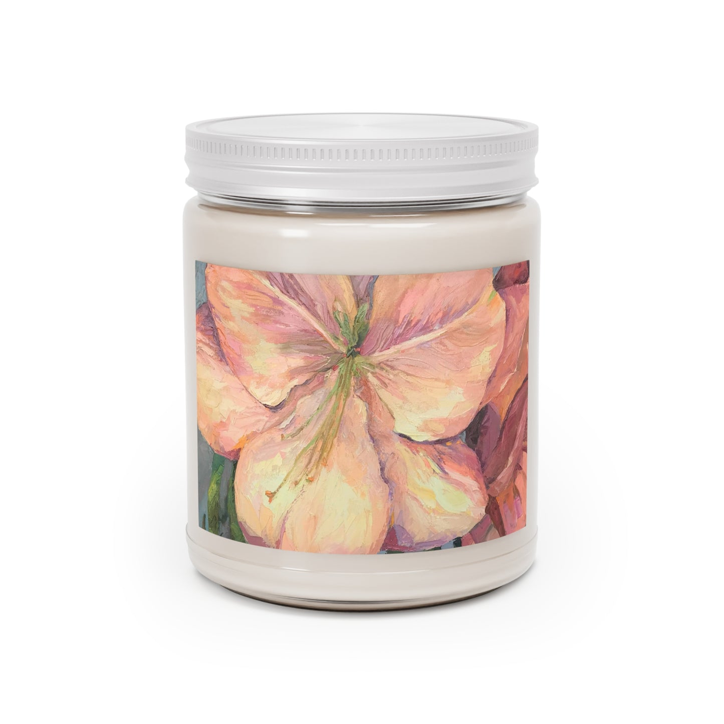 9oz Eco-Friendly Scented or Unscented Soy Wax Candle Jar with 'Amaryllis' Artwork by American Artist Barbara Cleary