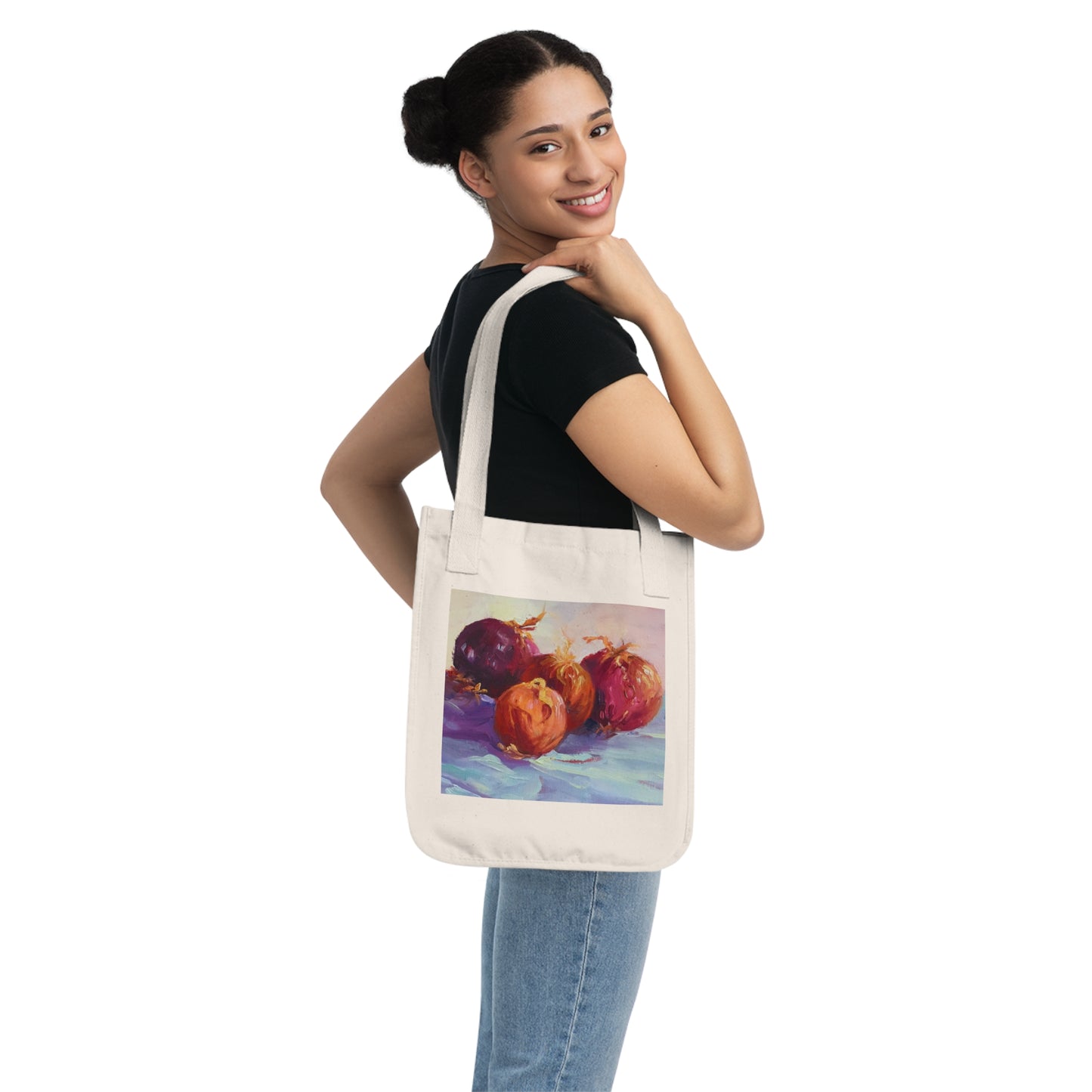 Organic Canvas Tote Bag with 'Onions' I Original Artwork by American Artist Barbara Cleary