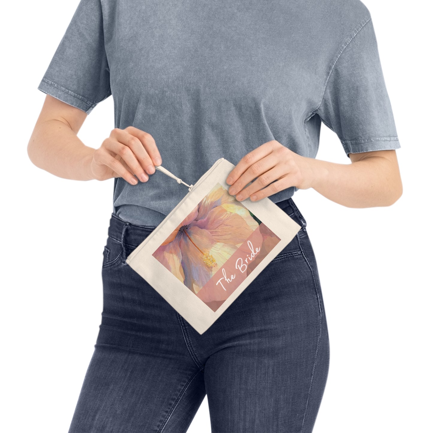 'Bride' Eco-Friendly Pouch I Bridal Collection I with 'Hibiscus' Original Artwork by American Artist Barbara Cleary