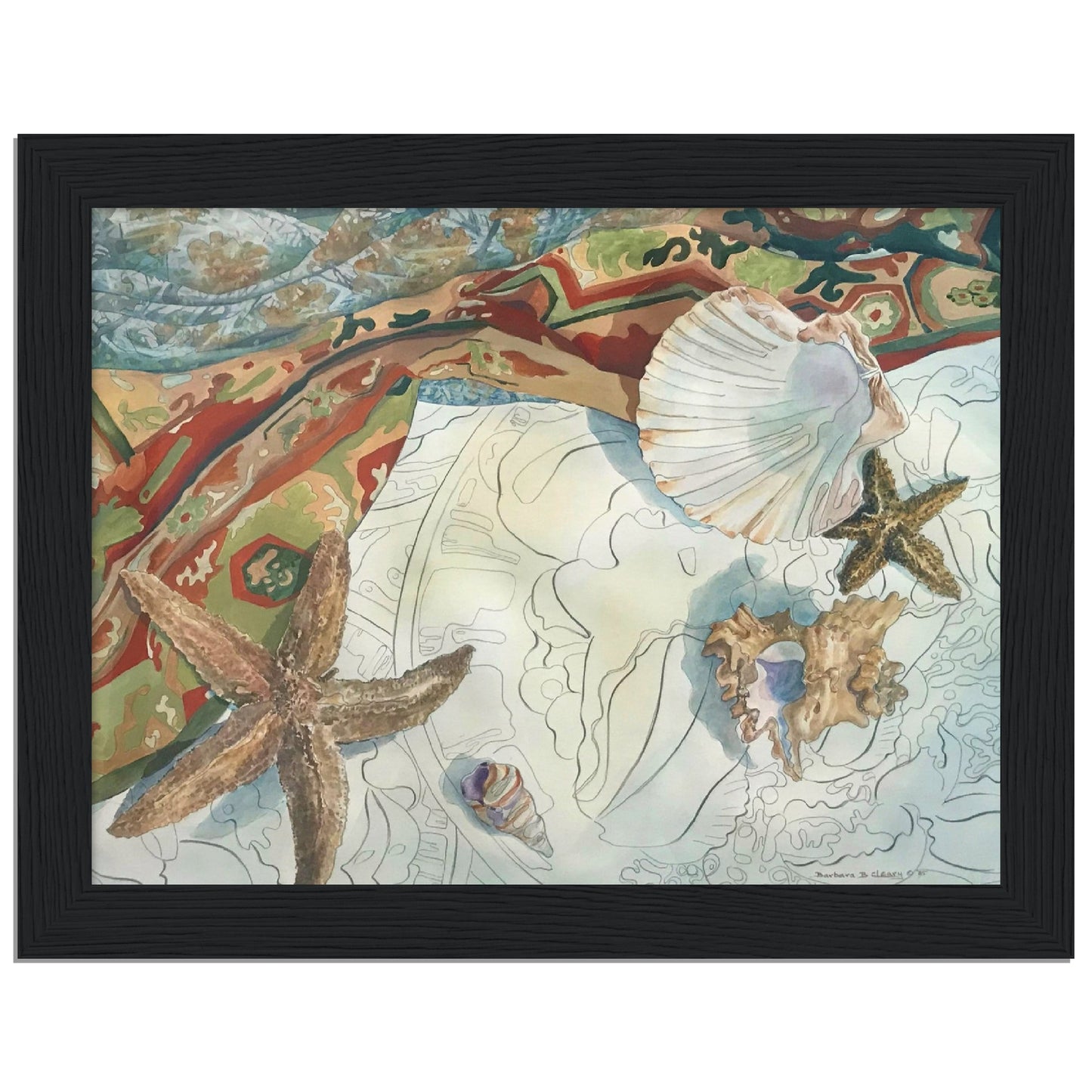 'Shells' Coastal Watercolor | 6x8, 8x12, or 12x16 Wooden Framed Art Print | Original Artwork by American Artist Barbara Cleary