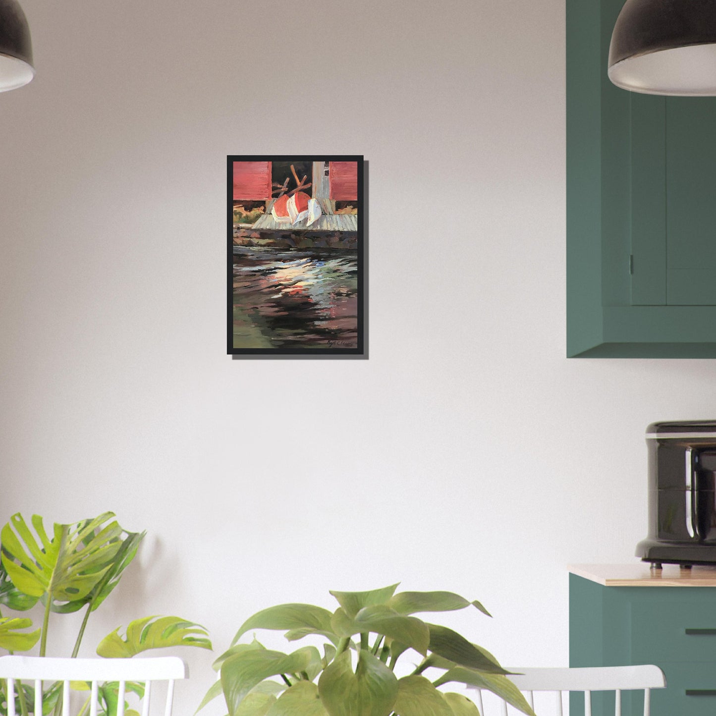 'Boathouse' I 12x18 inch Wooden Framed Coastal Art Print I Original Artwork by American Artist Barbara Cleary