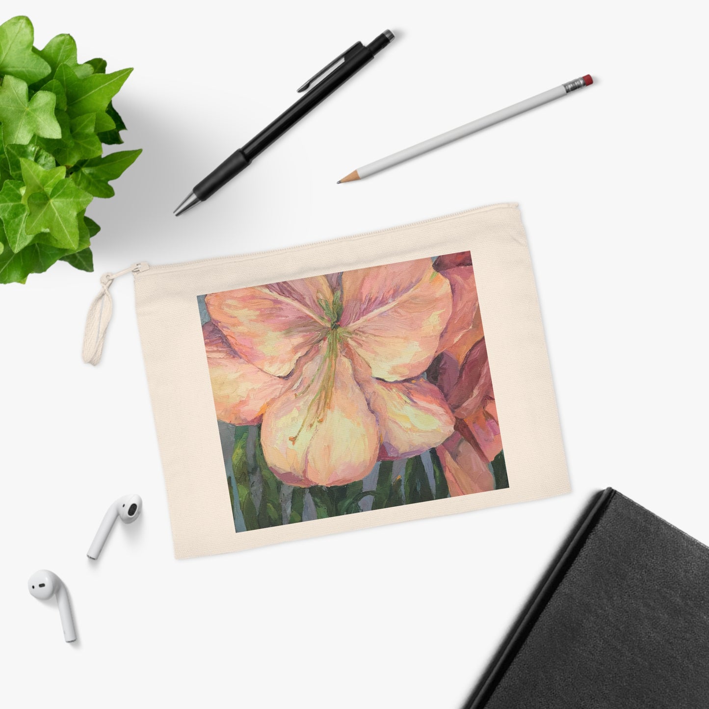 Eco-Friendly Pouch with 'Amaryllis' I Original Artwork by American Artist Barbara Cleary | Barbara Cleary Designs