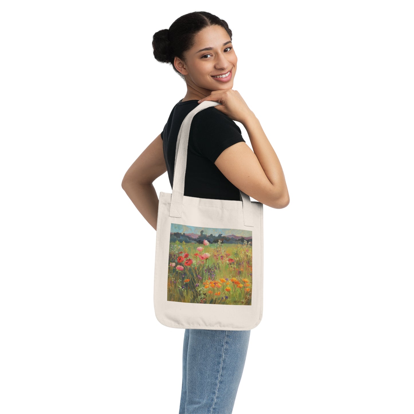 Organic Canvas Tote Bag with 'Field of Poppies' I Original Artwork by American Artist Barbara Cleary