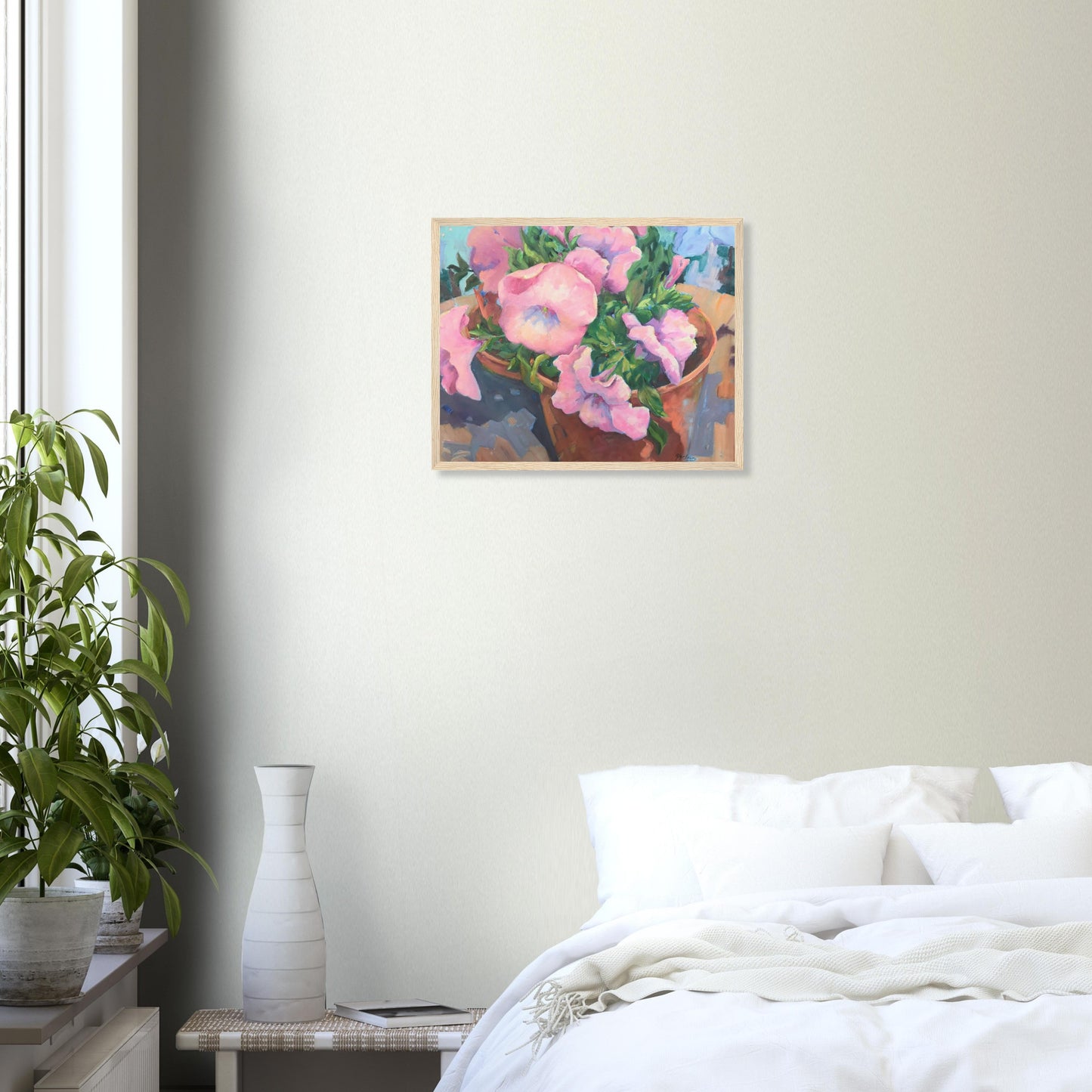 'Pink Petals in Bloom' Floral | 16x20 inch Wooden Framed Art Print | Original Artwork by American Artist Barbara Cleary