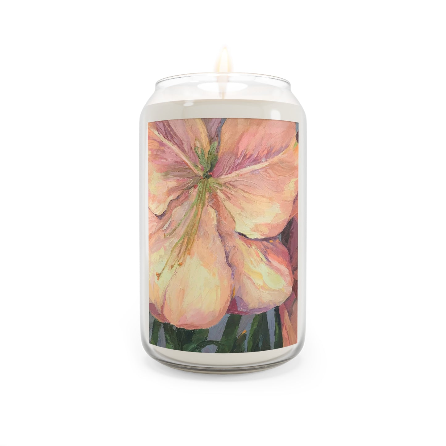 13.75oz Eco-Friendly Scented or Unscented Soy Wax Candle Jar with 'Amaryllis' Artwork by American Artist Barbara Cleary