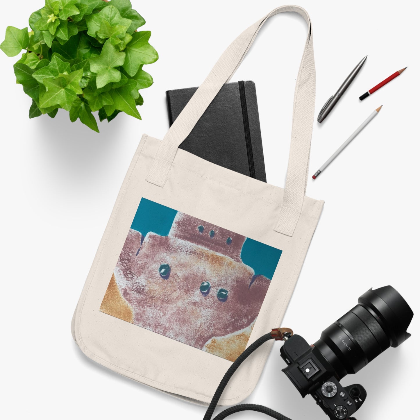 Organic Canvas Tote Bag with 'Pueblo Series 1' Abstract I Original Artwork by American Artist Barbara Cleary