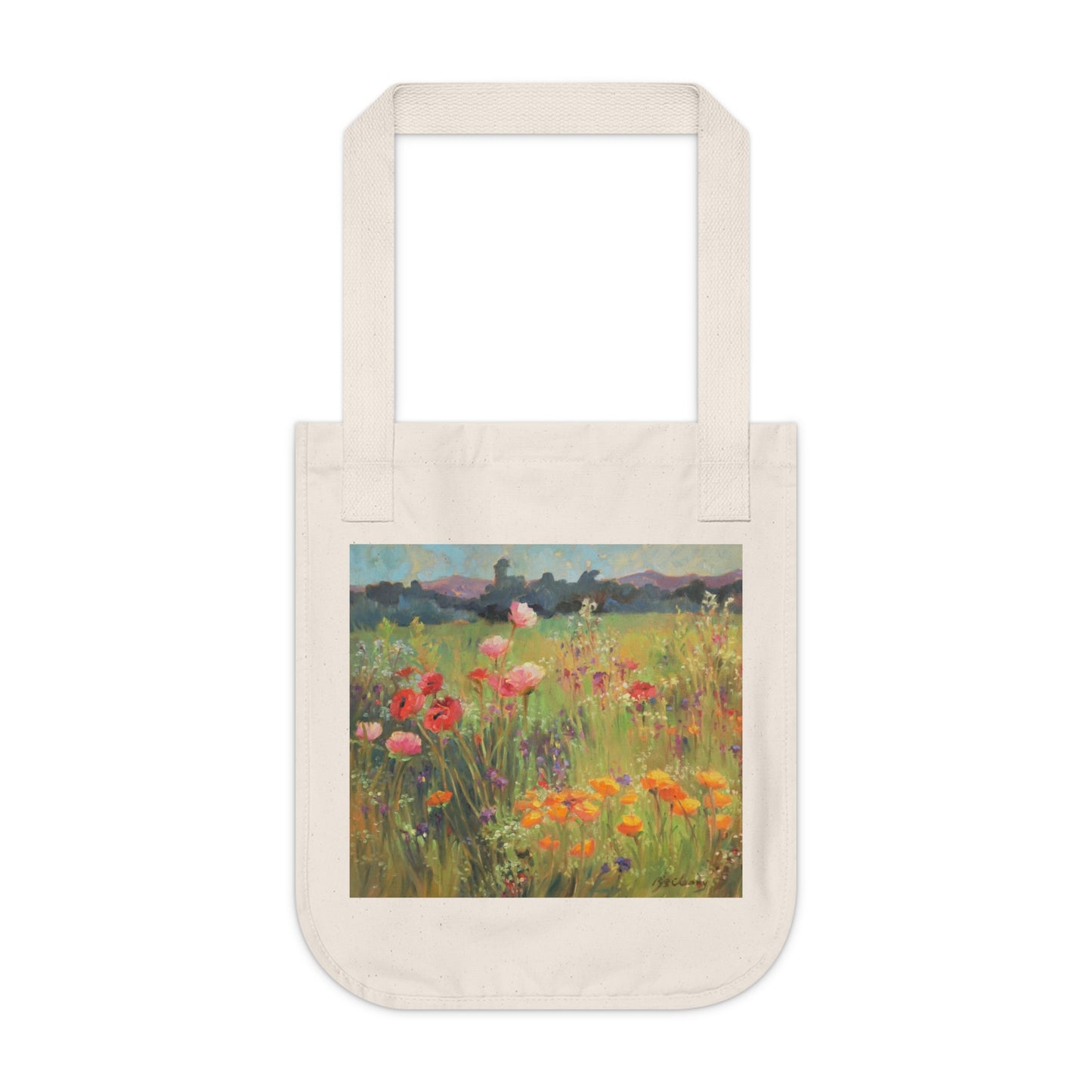 Organic Canvas Tote Bag with 'Field of Poppies' I Original Artwork by American Artist Barbara Cleary