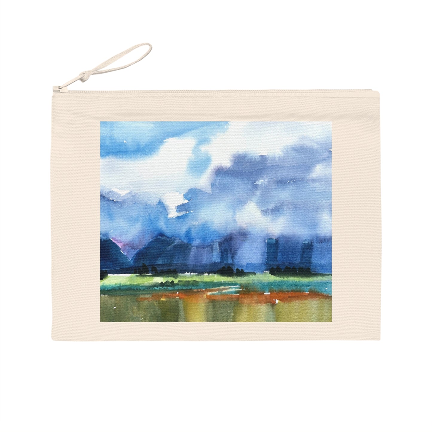 Eco-Friendly Pouch with 'Tranquil Mountain View 4' I Original Artwork by American Artist Barbara Cleary