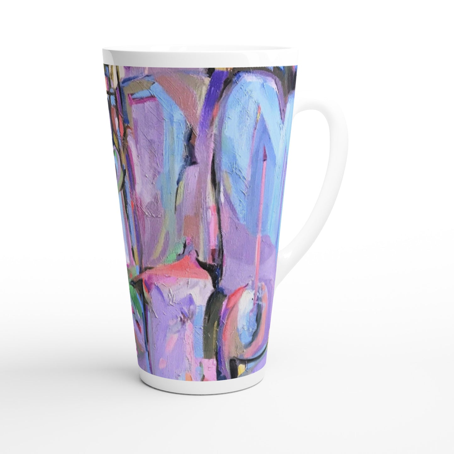 17oz White Ceramic Latte Mug | Coffee Cup with 'Passages' Abstract Artwork by American Artist Barbara Cleary