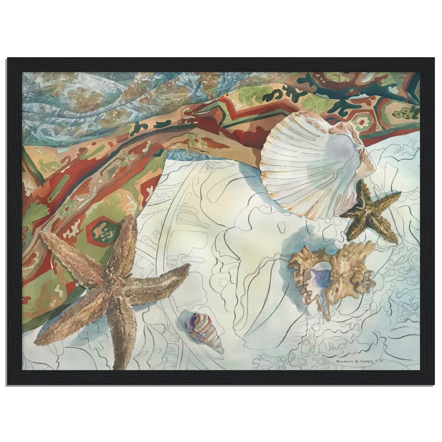 'Shells' Coastal Watercolor | 6x8, 8x12, or 12x16 Wooden Framed Art Print | Original Artwork by American Artist Barbara Cleary