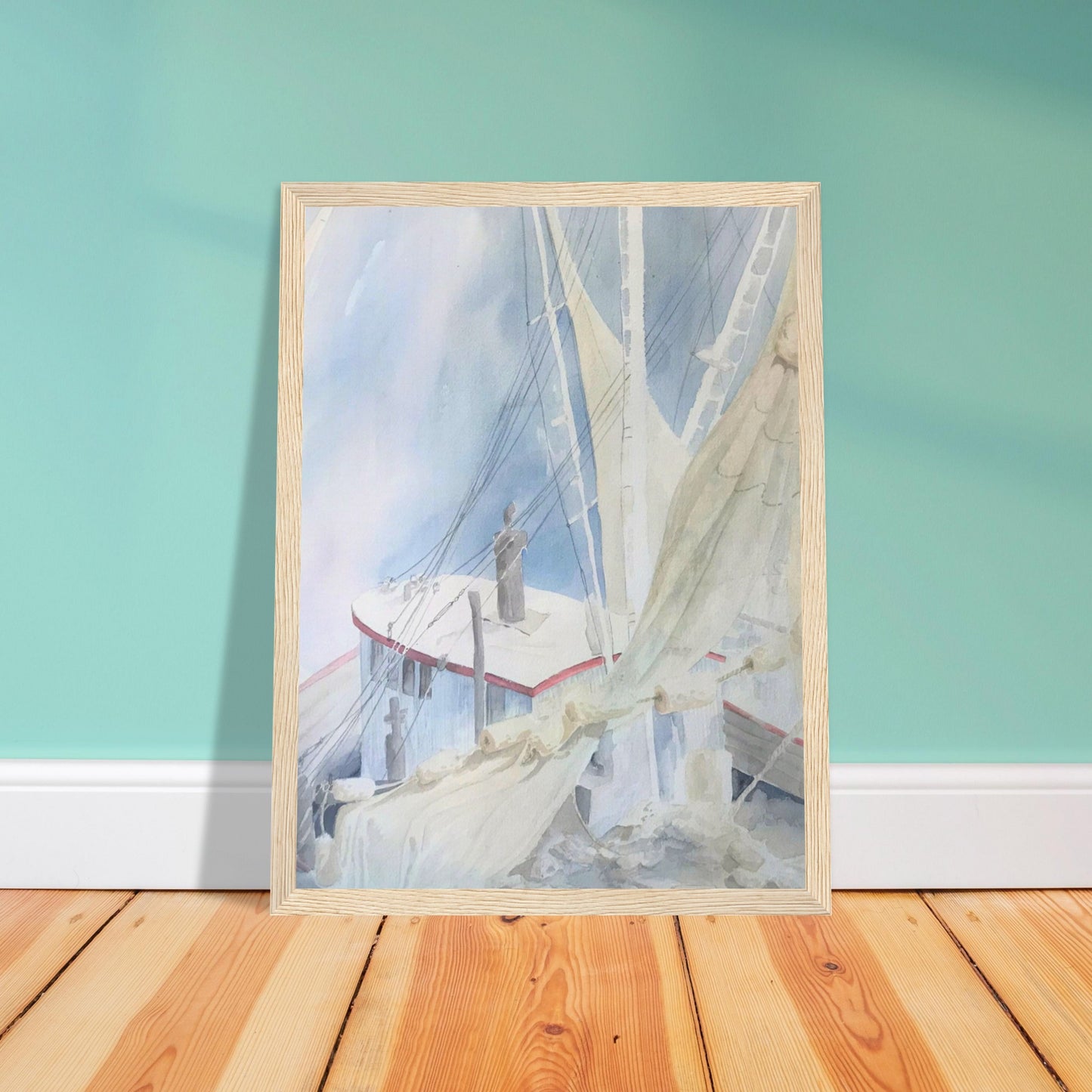 'Sailboats' Coastal Watercolor | 12x16 Wooden Framed Art Print | Original Artwork by American Artist Barbara Cleary