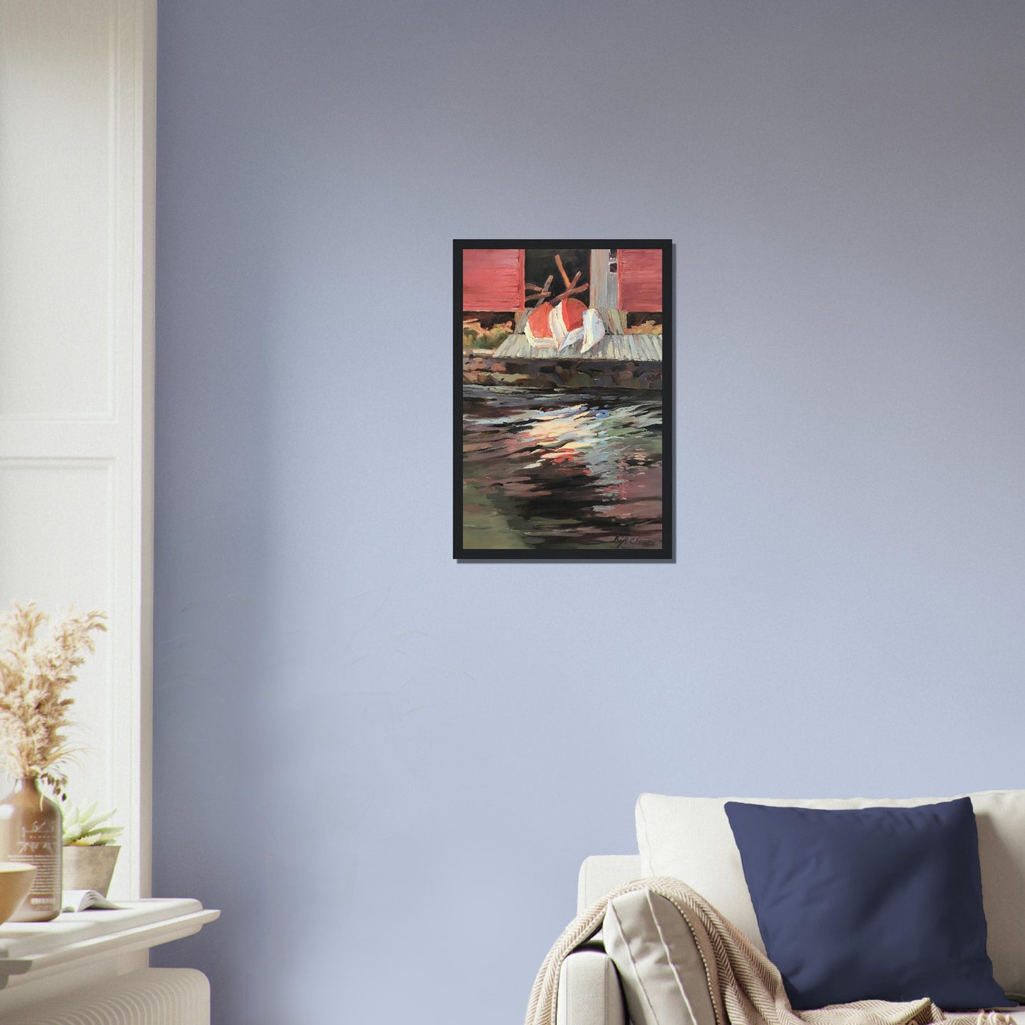 'Boathouse' I 12x18 inch Wooden Framed Coastal Art Print I Original Artwork by American Artist Barbara Cleary