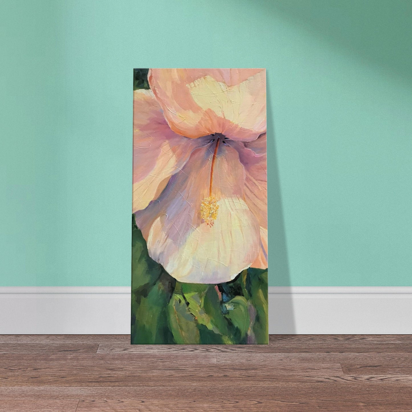 'Pink Hibiscus' Floral I 16x32 inch Art Print on Canvas I Original Artwork by American Artist Barbara Cleary | Barbara Cleary Designs