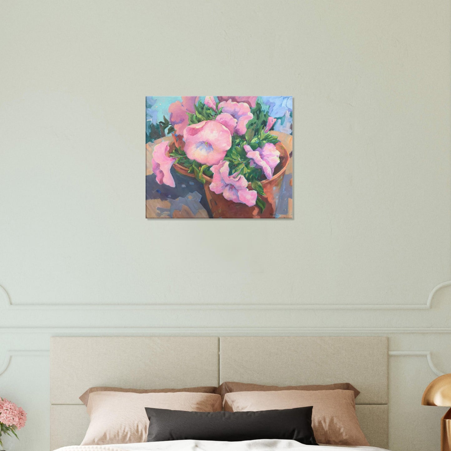 'Pink Petals in Bloom Floral I 20x24 inch Art Print on Canvas I Original Artwork by American Artist Barbara Cleary