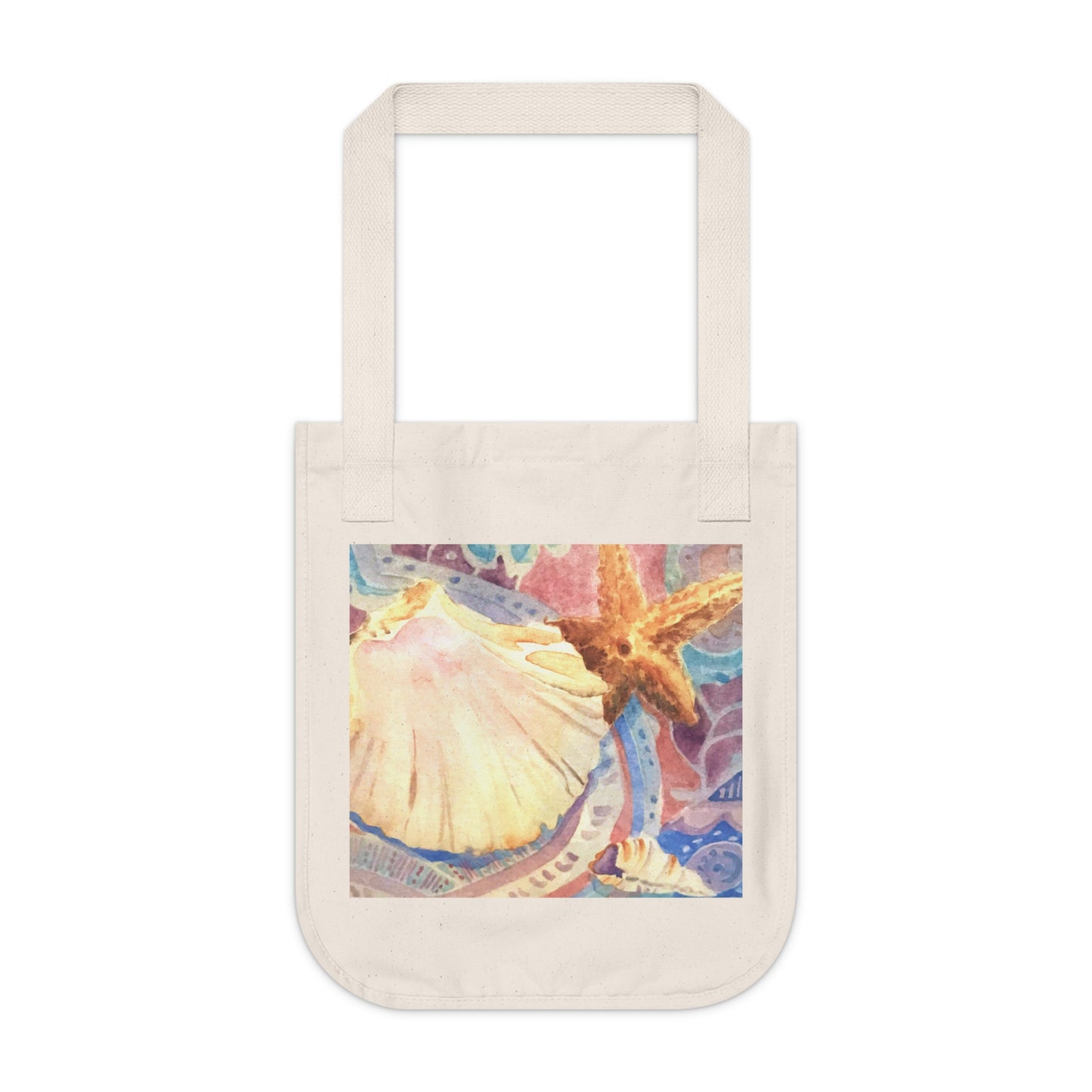 Organic Canvas Tote Bag with 'Treasure of the Tide' Coastal Watercolor I Original Artwork by American Artist Barbara Cleary