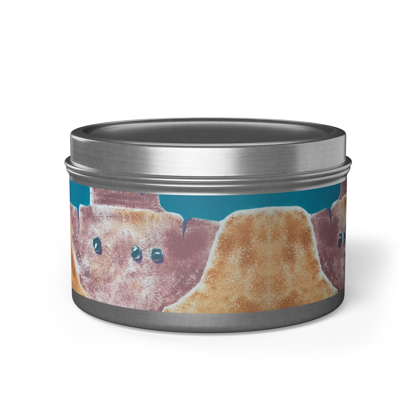 8oz Eco-Friendly Scented or Unscented Soy Wax Tin Candle with 'Pueblo Series 1' Abstract Artwork by American Artist Barbara Cleary